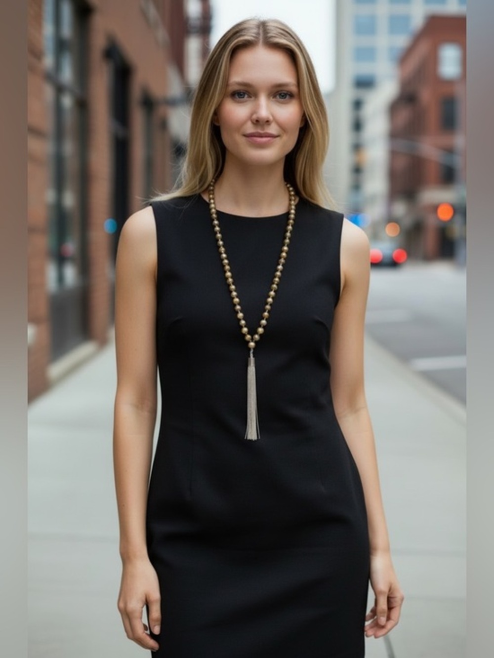 White House Black Market Gold Pearl Necklace with Tassel